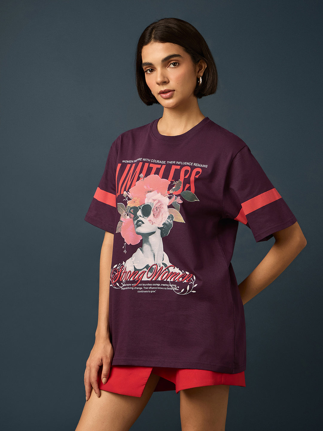 Womens Short Sleeve Printed Oversized Fit Tshirt 