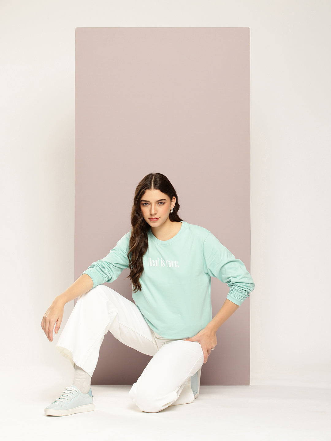 Womens Full Sleeve Round Neck Printed Oversized Fit Tshirts