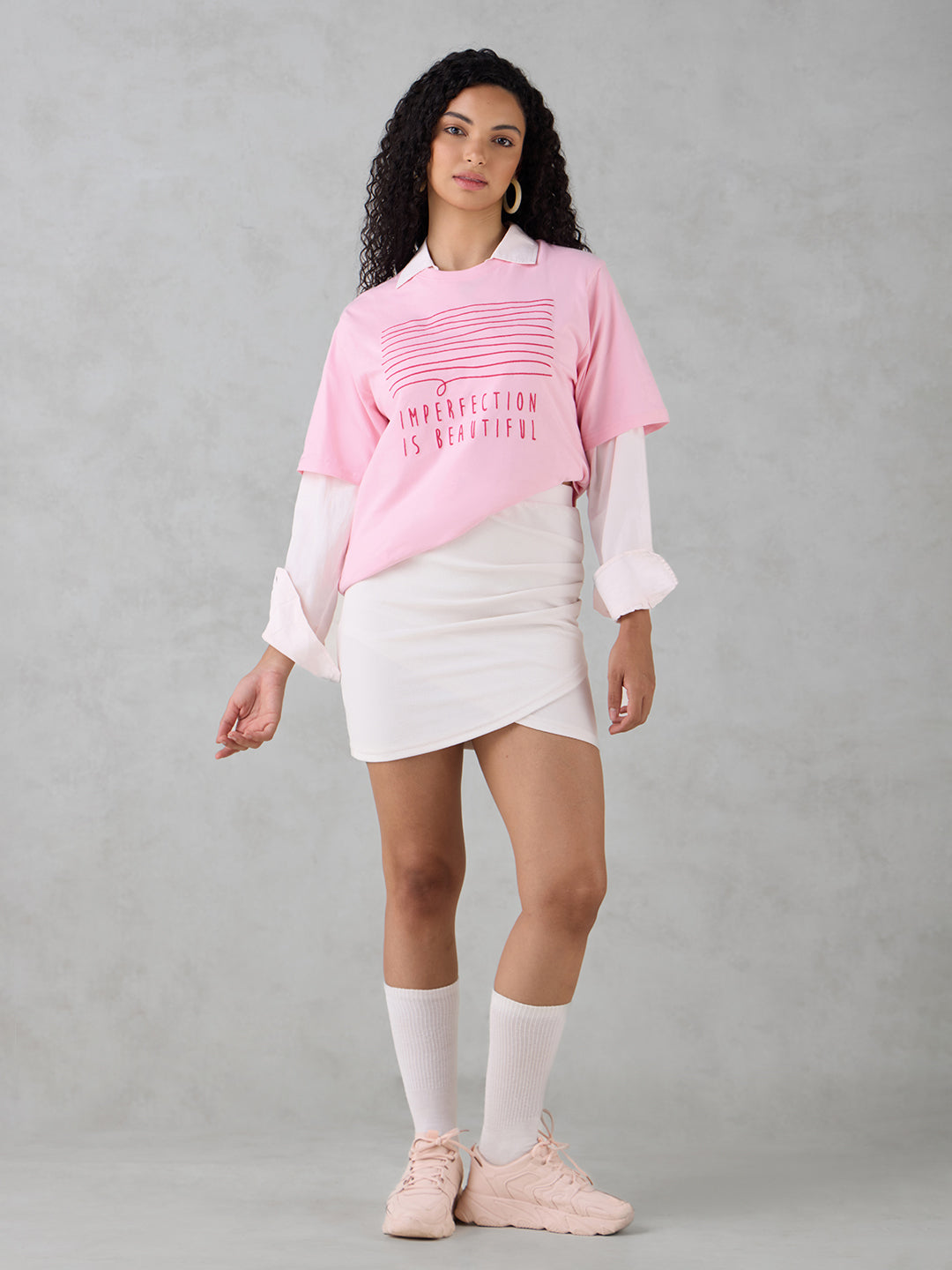 Womens Half Sleeve Embroidery Oversized Fit Tshirt