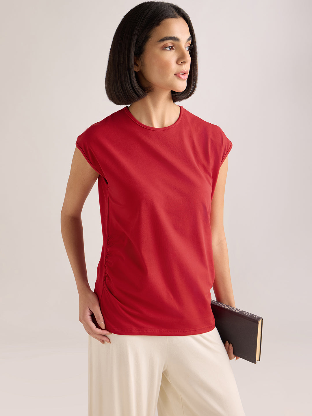 Womens Solid Regular Fit Lycra Jersey Sleeveless Tshirt