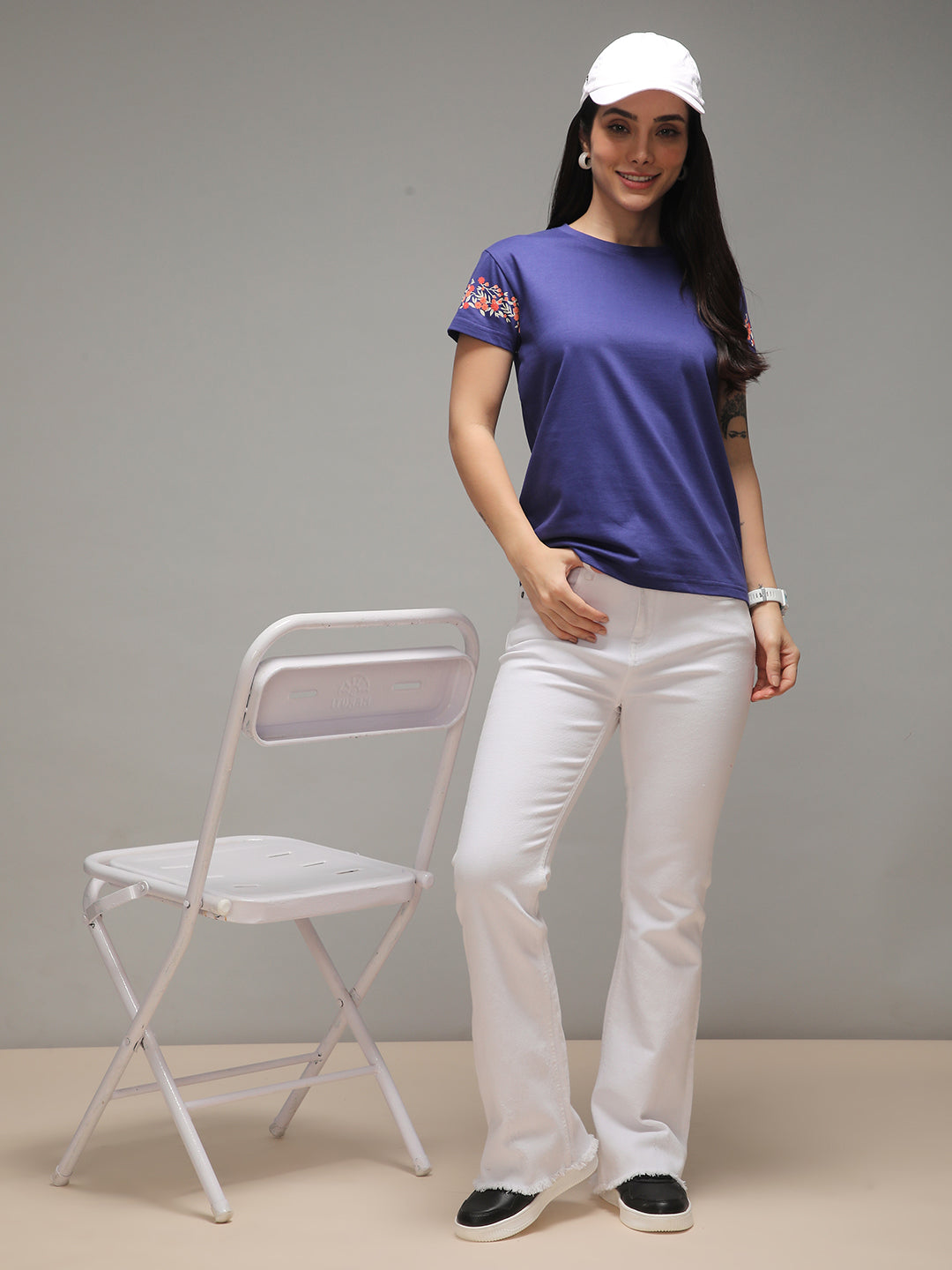 Womens Half Sleeve Round Neck Embroidery Regular Fit Tshirts