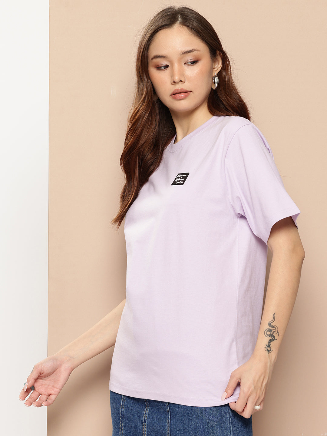 Womens Half Sleeve Round Neck Back Printed Oversized Fit Tshirts