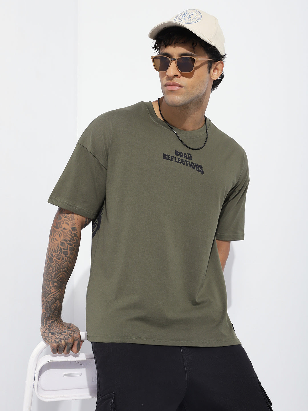 Mens Half Sleeve Drop Shoulder Printed Oversized Fit T-Shirts