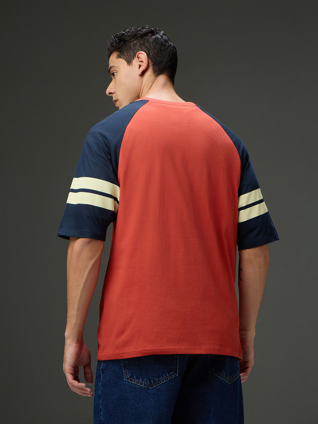 Mens Round Neck Raglan Sleeve Printed Oversized Fit Tshirt
