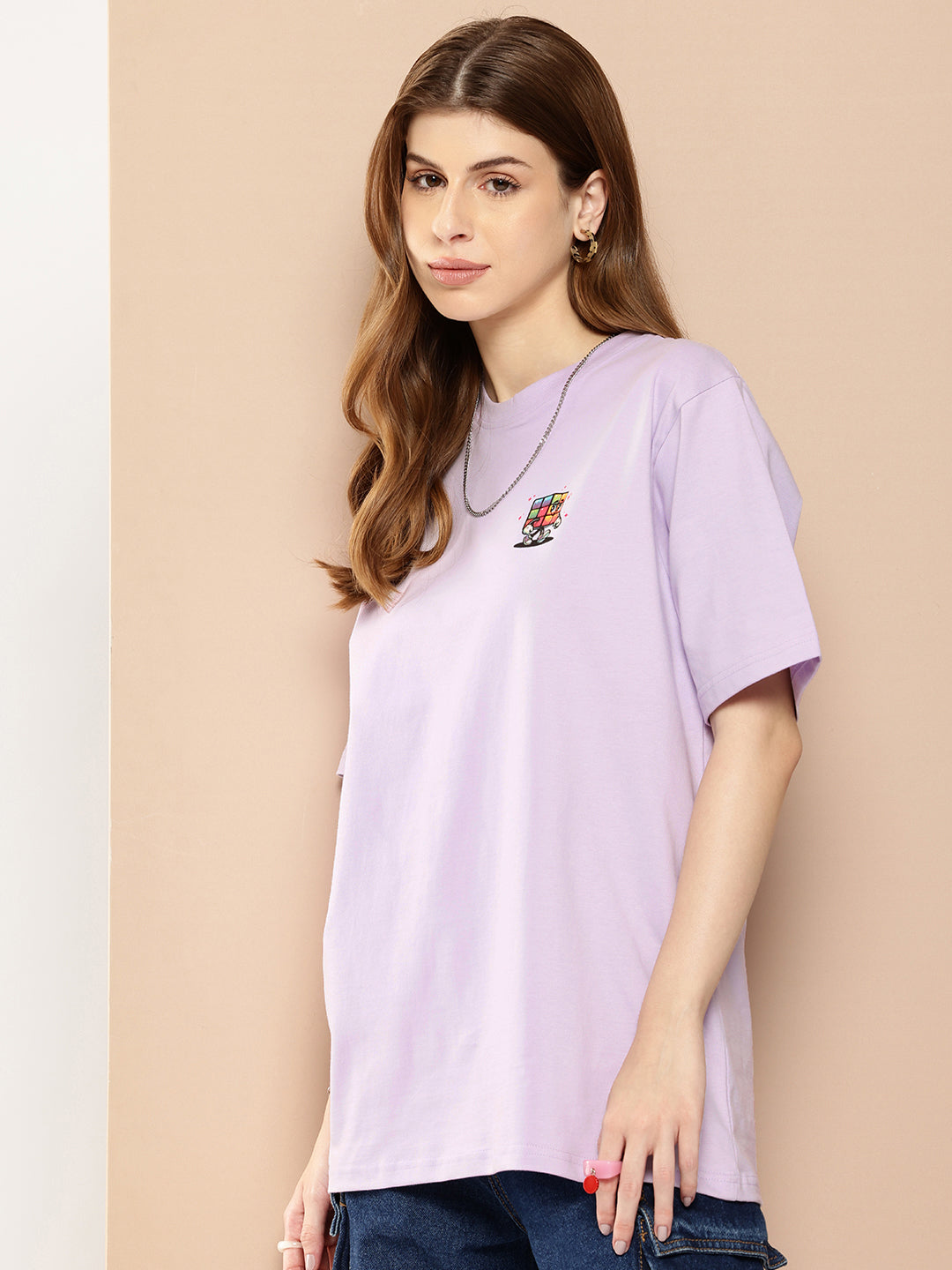 Womens Half Sleeve Round Neck Back Printed Oversized Fit Tshirts