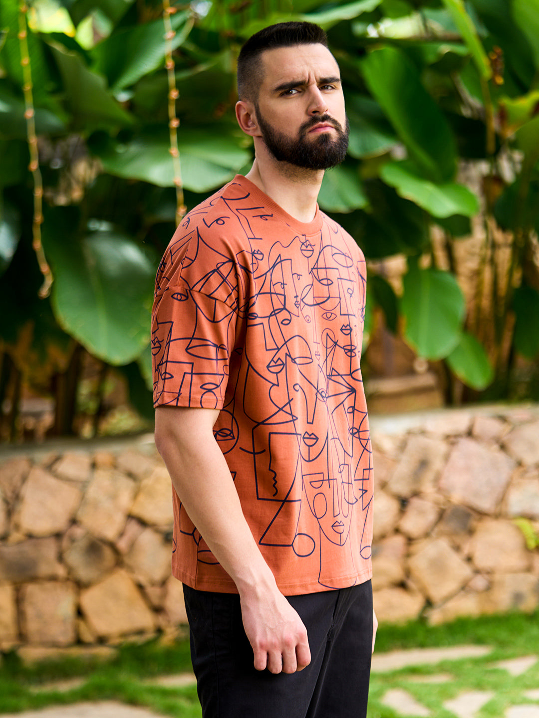 Mens Half Sleeve Drop Shoulder Printed Oversized Fit T-Shirts