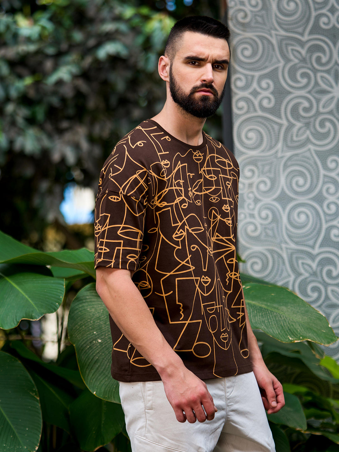 Mens Half Sleeve Drop Shoulder Printed Oversized Fit T-Shirts