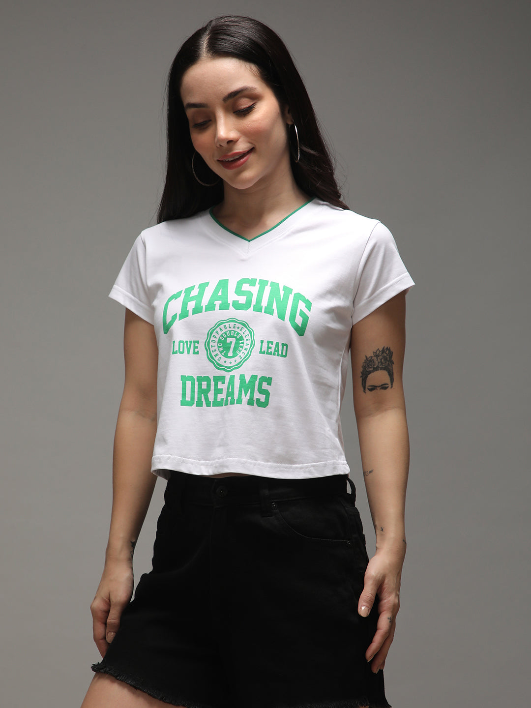 Womens Half Sleeve V-Neck Printed Regular Fit Tshirts