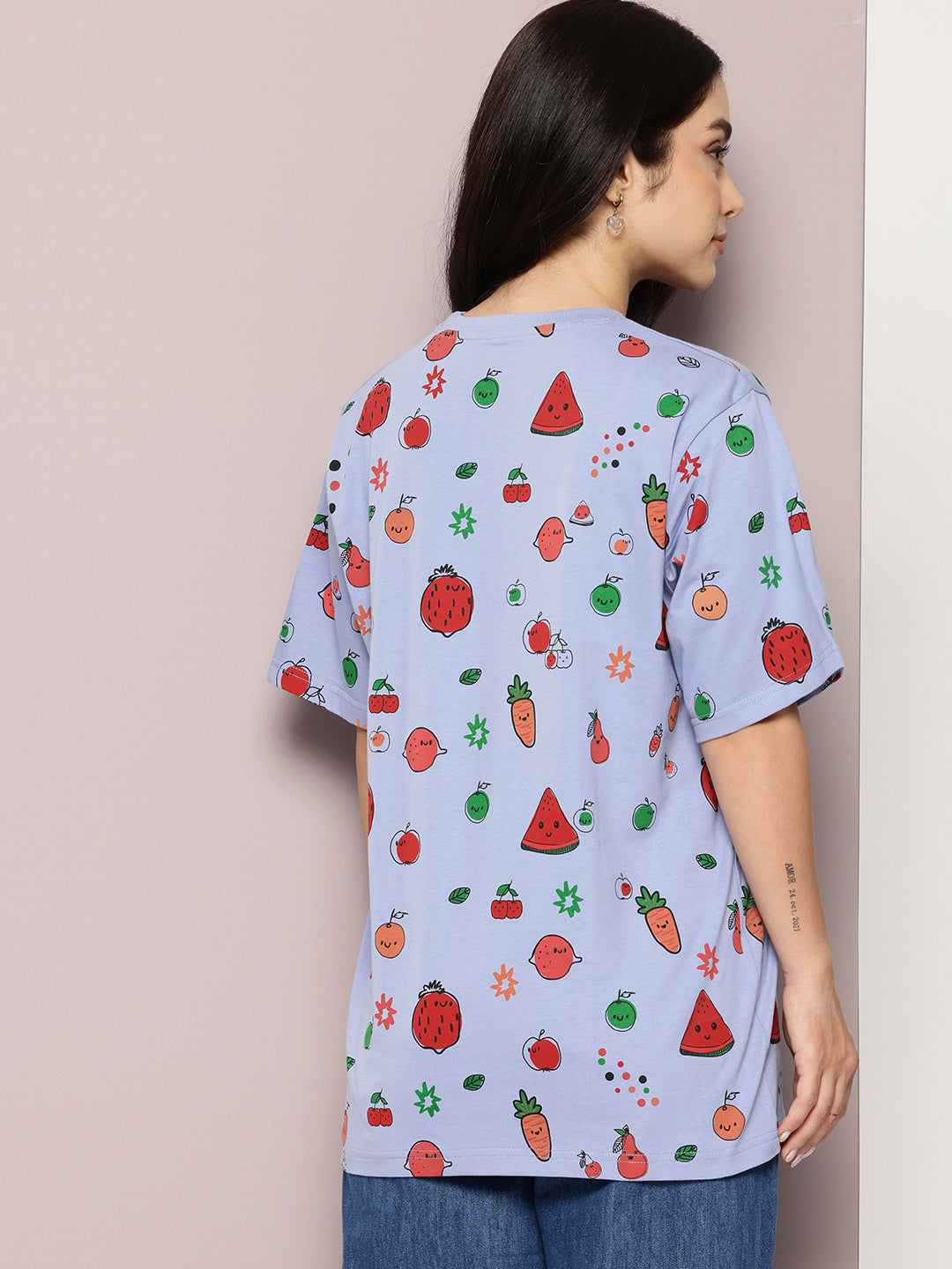 Womens Half Sleeve Round Neck All-Over Printed Oversized Fit Tshirts
