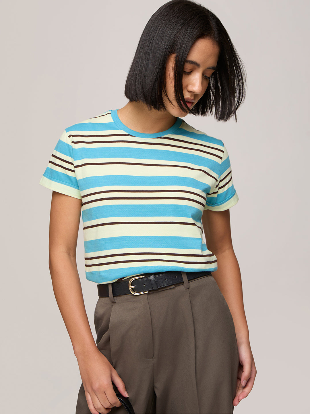 Womens Striped Regular Fit Cotton T-Shirt