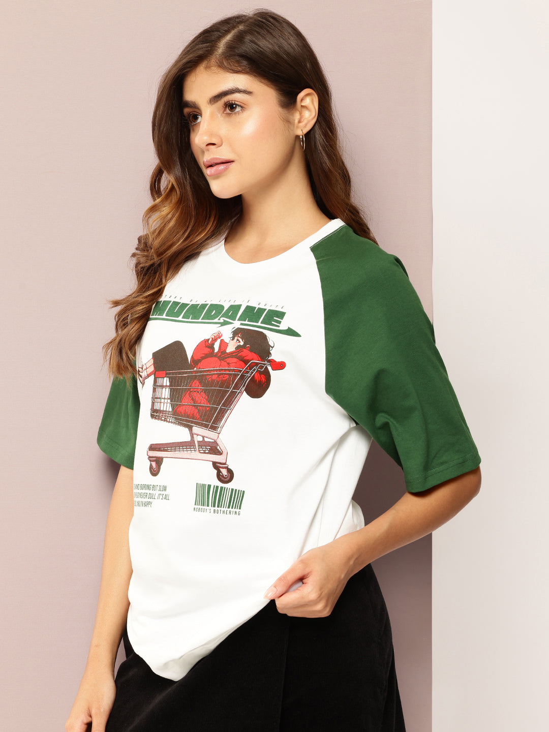 Womens Raglan Sleeve Printed Oversized Fit Tshirt