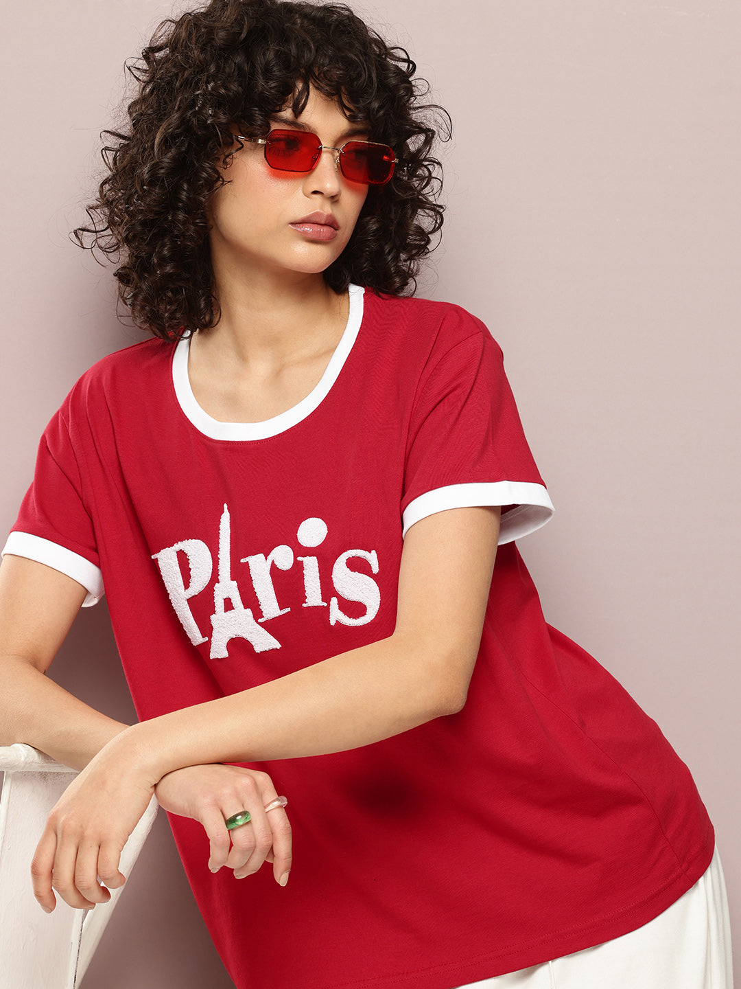 Womens Half Sleeve Round Neck Embroidery Boxy Fit Tshirts