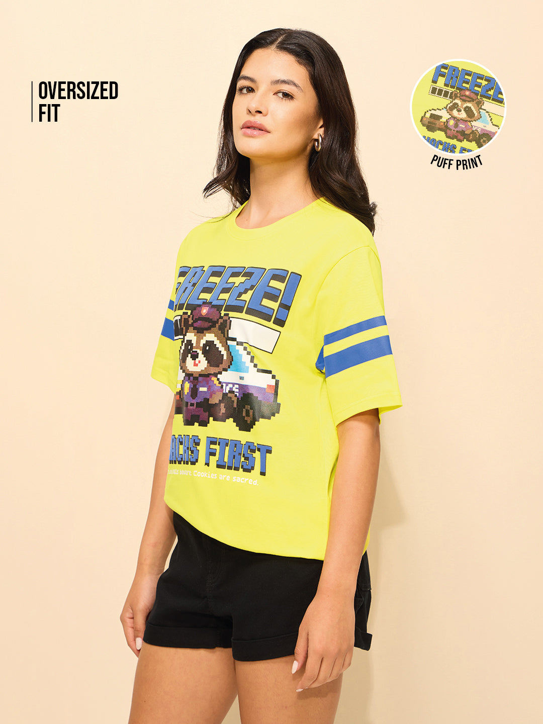 Womens Puff Printed Oversized Fit Cotton T-Shirt