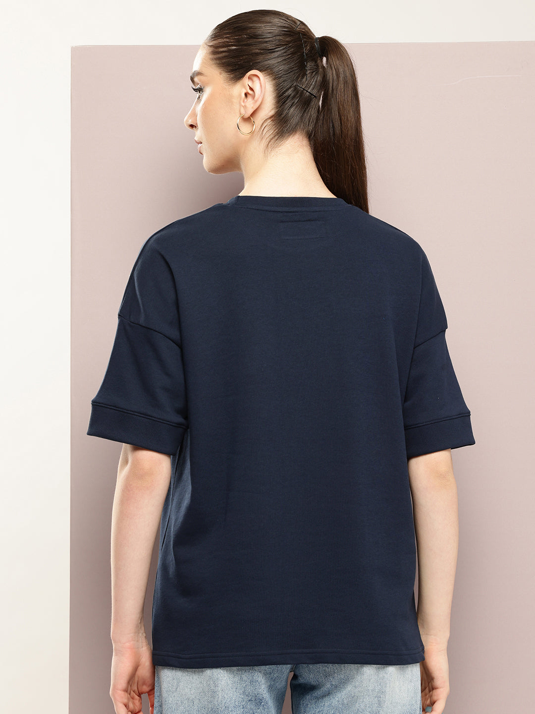 Womens Half Sleeve Round Neck Solid Oversized Fit Tshirts