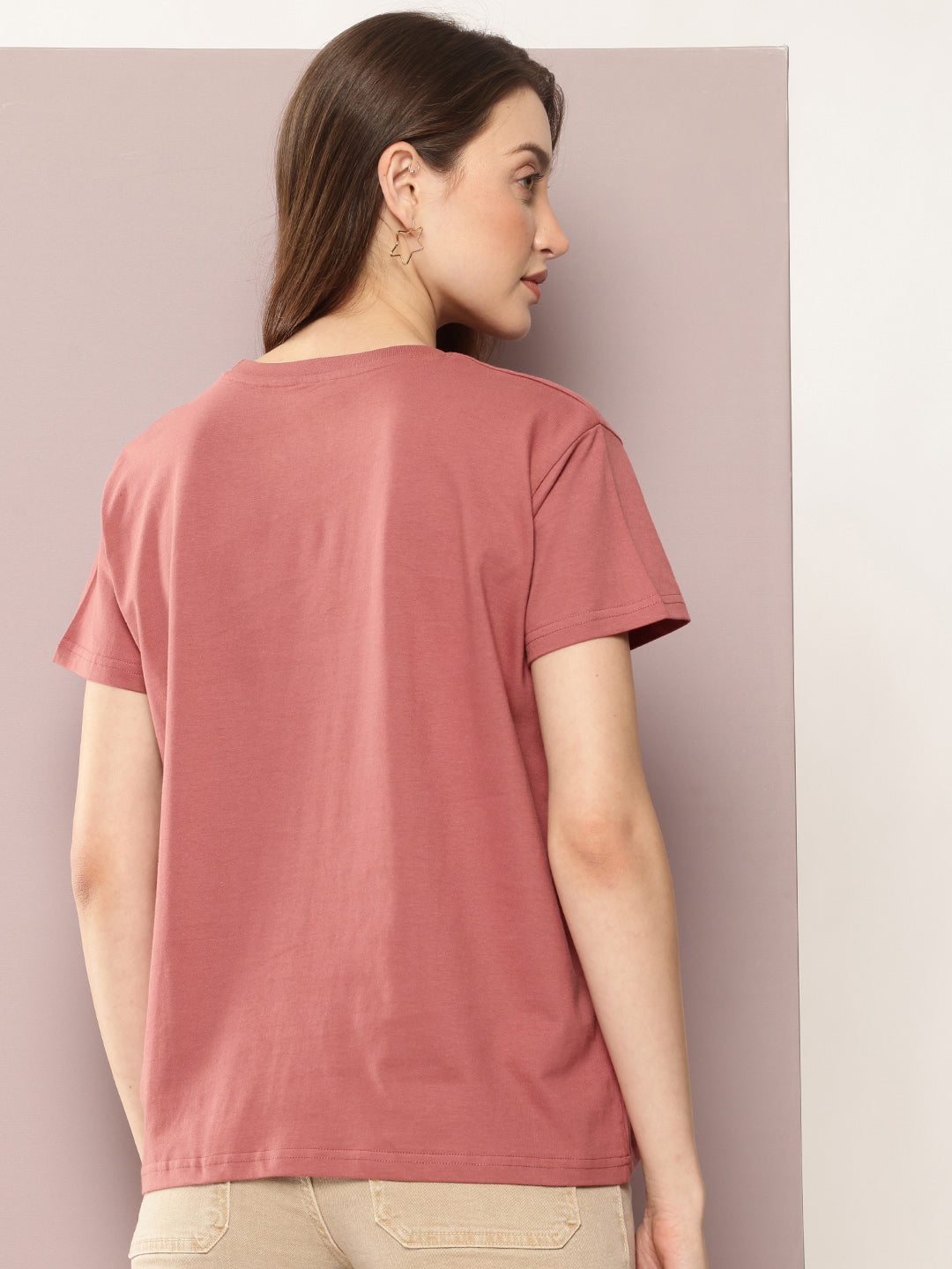 Womens Half Sleeve Round Neck Solid Boxy Fit Tshirts