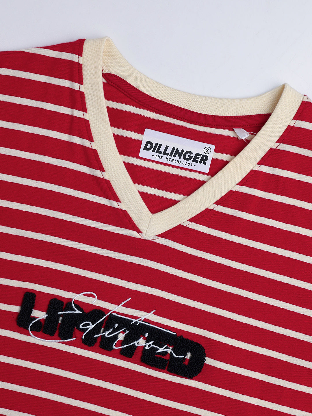 Womens Striped Regular Fit Cotton V-Neck T-Shirt