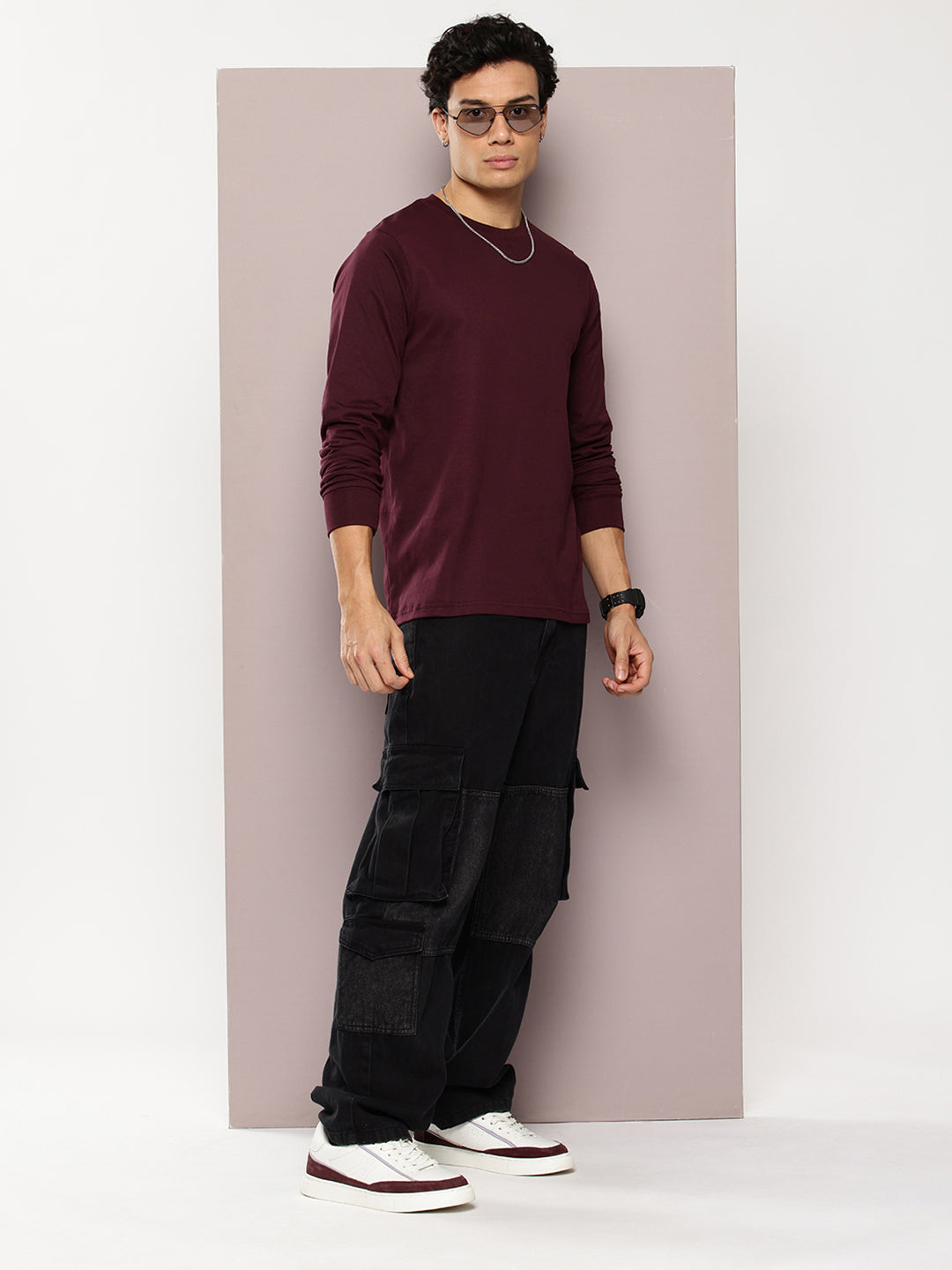 Mens Full Sleeve Round Neck Solid Regular Fit Tshirts