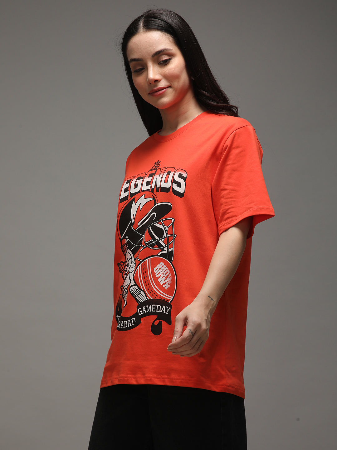 Womens Half Sleeve Round Neck Printed Oversized Fit Tshirts