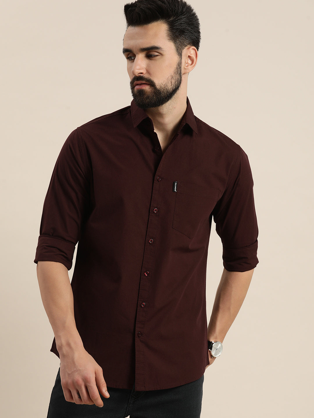 Mens Plain Full Sleeve Shirt With Pocket