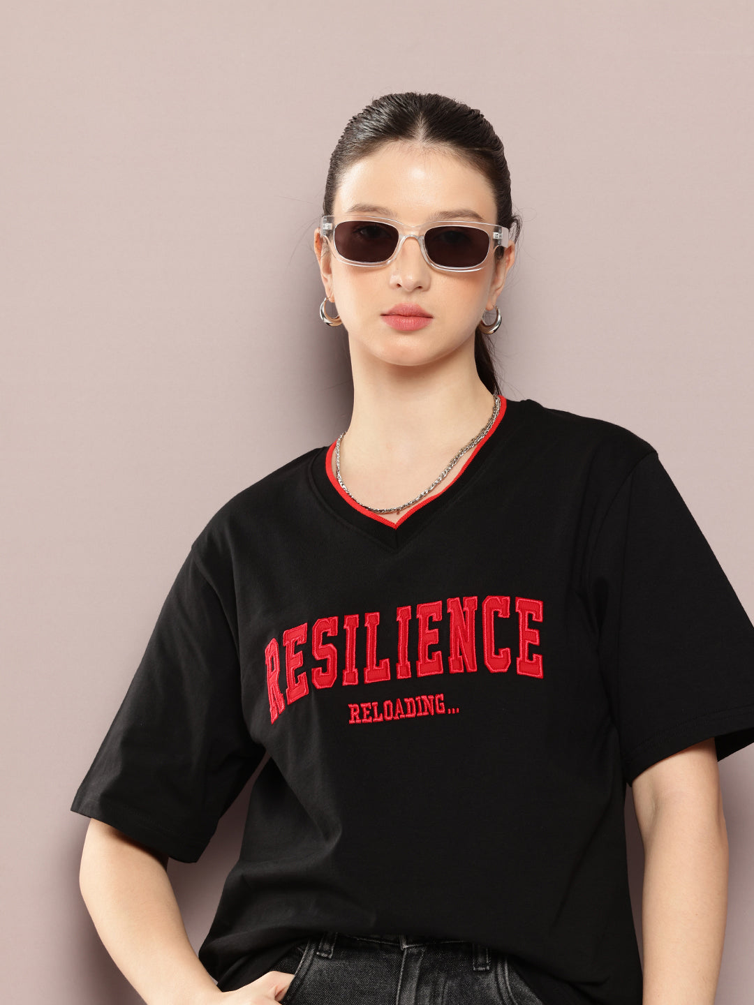 Womens Half Sleeve V-Neck Printed Oversized Fit Tshirts
