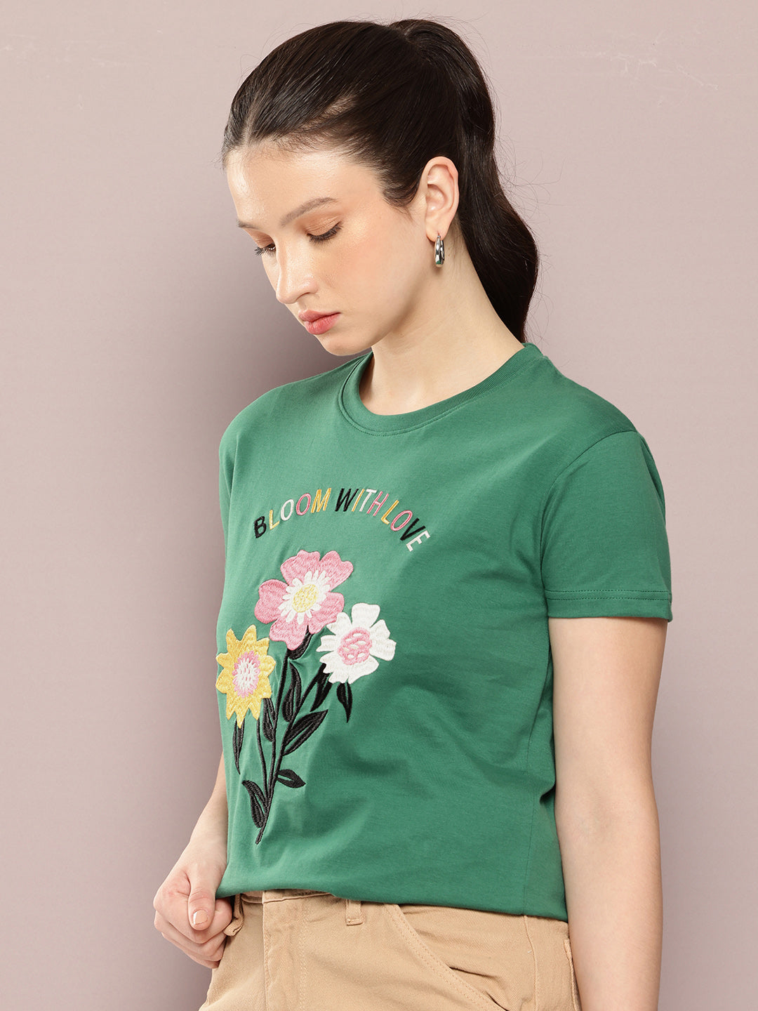 Womens Half Sleeve Round Neck Printed Regular Fit Tshirts