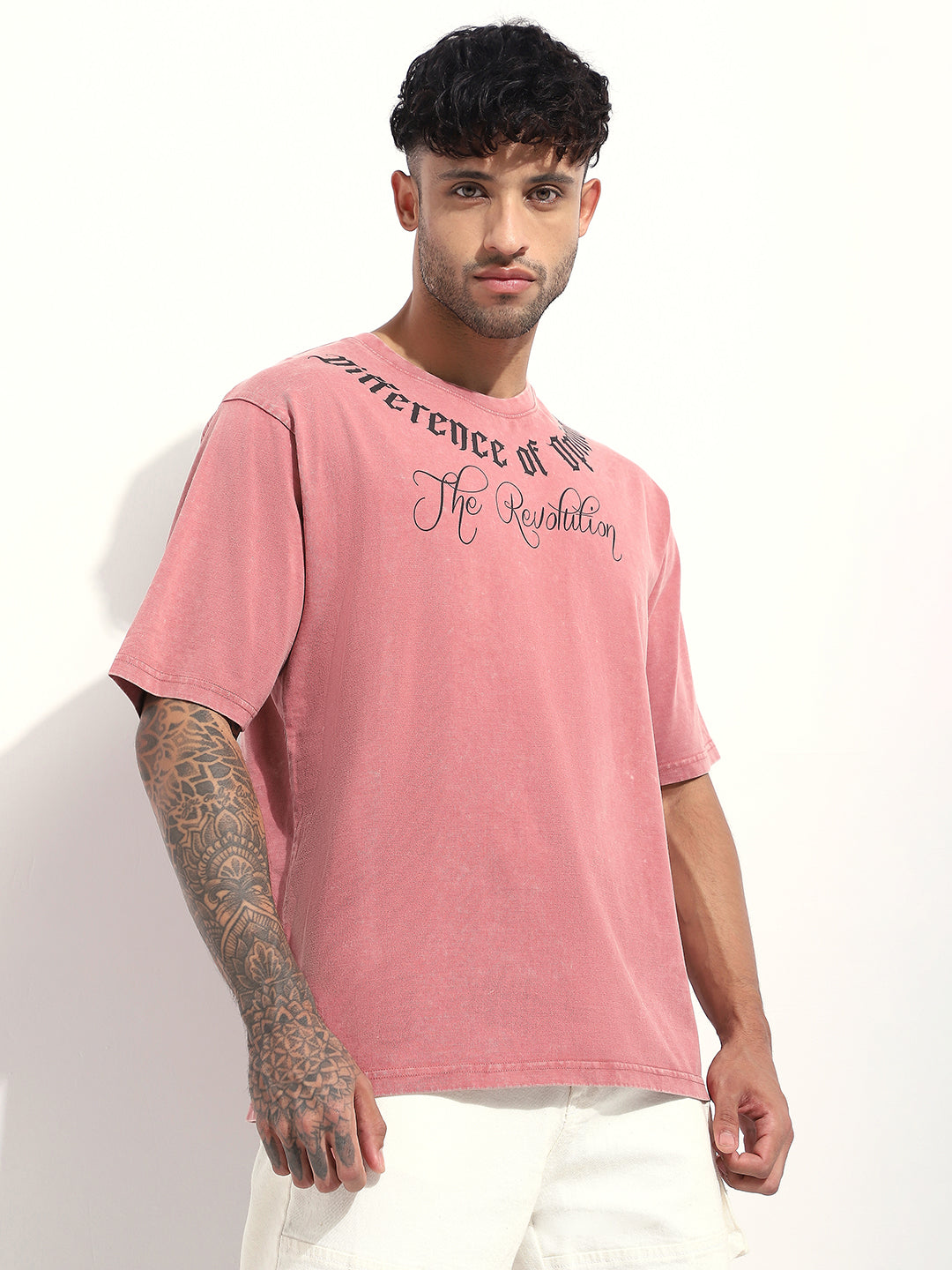 Mens Half Sleeve Round Neck Embroidered Oversized Fit Tshirts