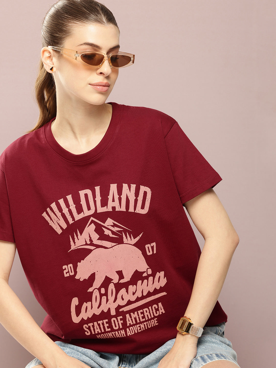 Womens Half Sleeve Round Neck Printed Boxy Fit Tshirts