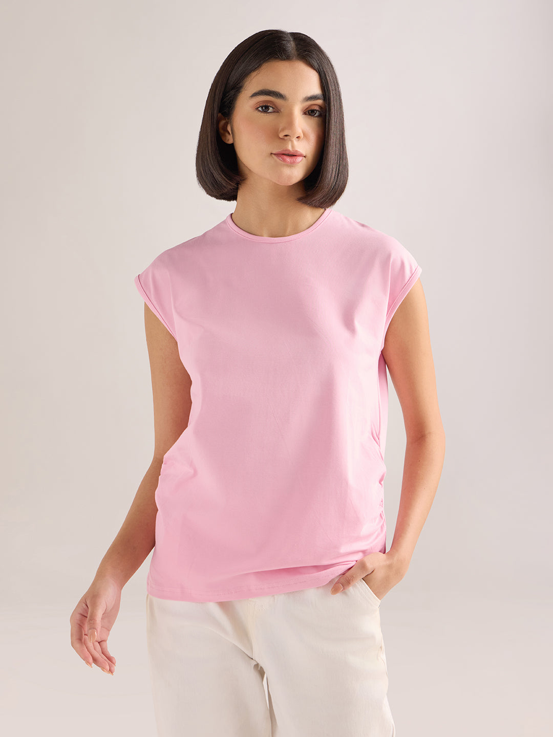 Womens Solid Regular Fit Lycra Jersey Sleeveless Tshirt