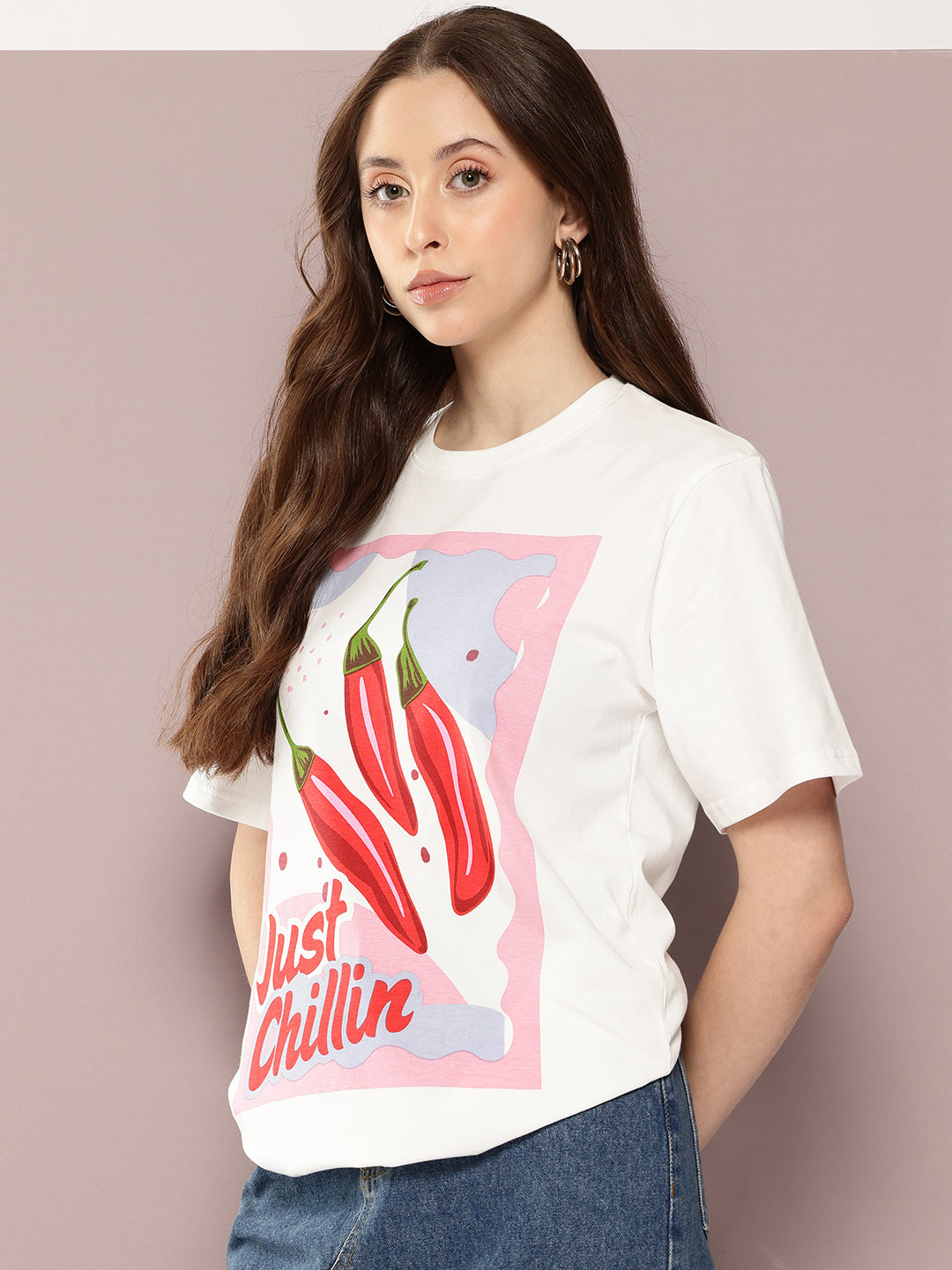 Womens Half Sleeve Round Neck Printed Oversized Fit Tshirts