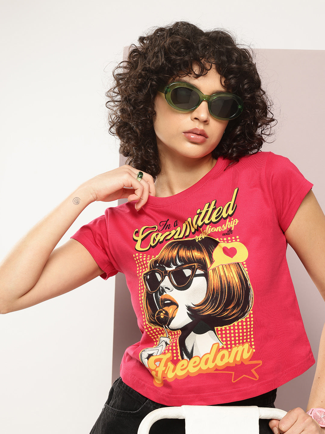 Womens Half Sleeve Round Neck Printed Regular Fit Tshirts