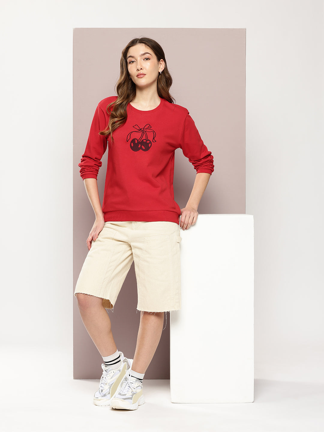 Womens Full Sleeve Round Neck Embroidered Relaxed Fit Tshirts