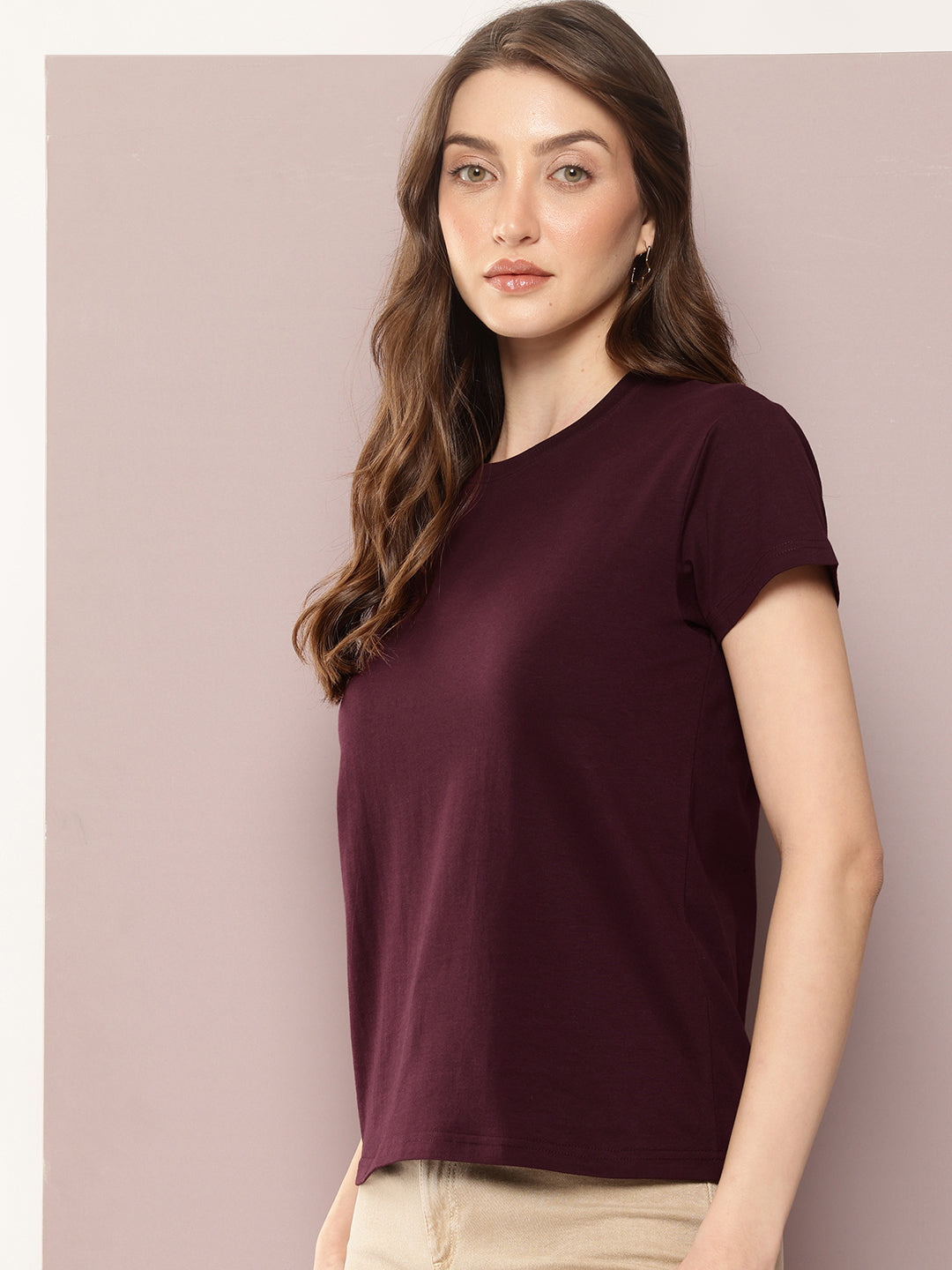 Womens Half Sleeve Round Neck Solid Regular Fit Tshirts