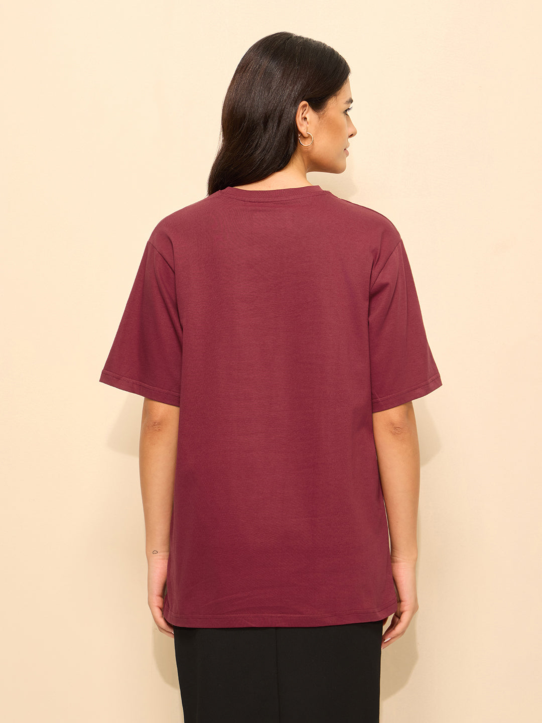 Womens Embroidery Oversized Fit Cotton T-Shirt