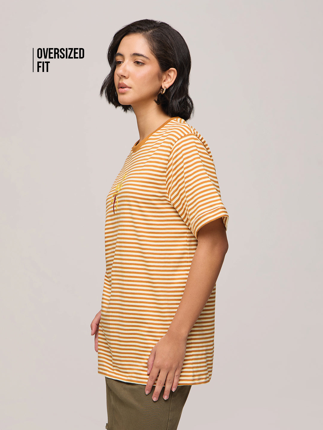 Womens Striped Oversized Fit Cotton T-Shirt