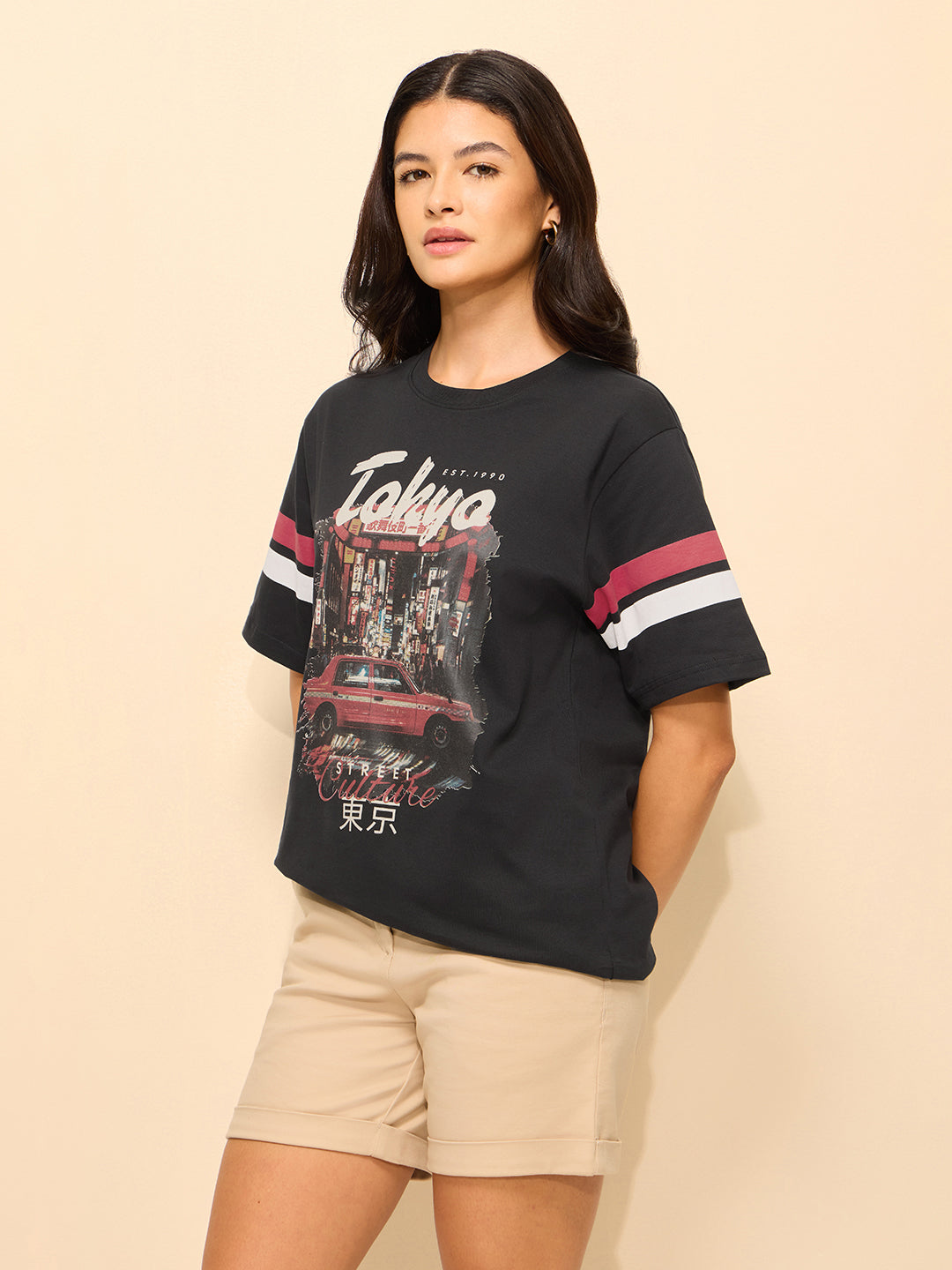 Womens Printed Oversized Cotton T-Shirt