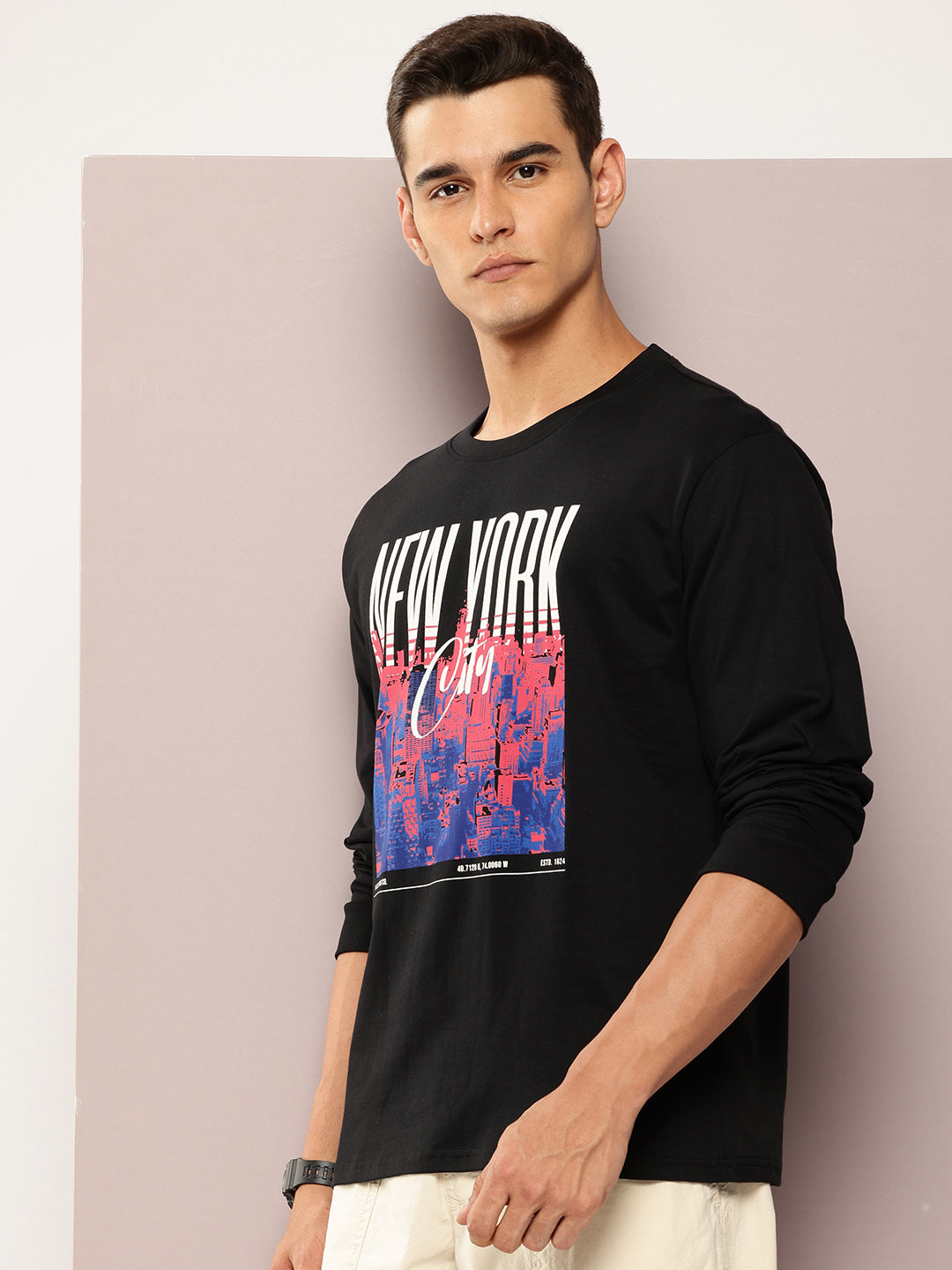 Mens Full Sleeve Round Neck Printed Oversized Fit Tshirts