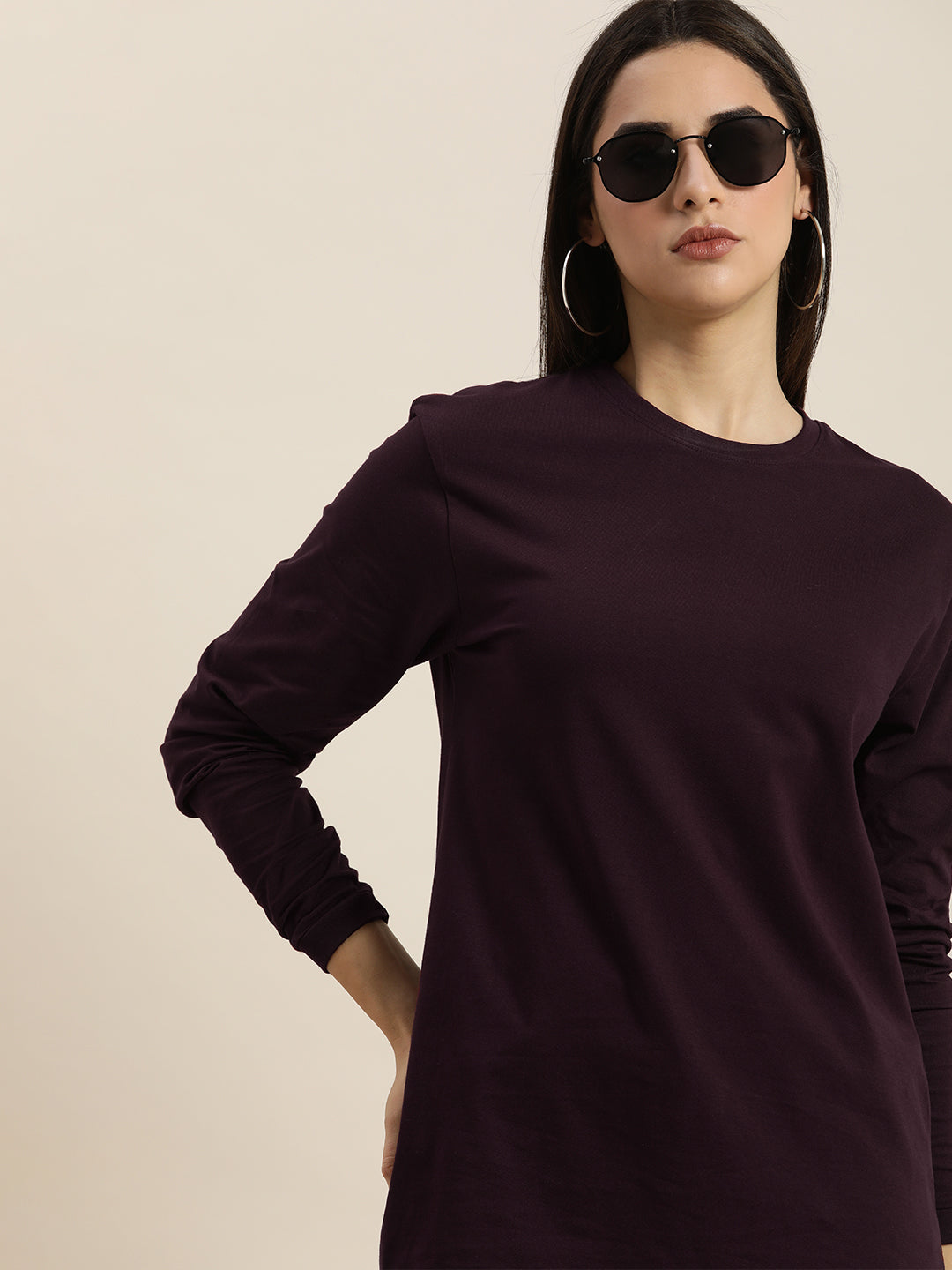 Womens Full Sleeve Round Neck Oversized Fit T-Shirts