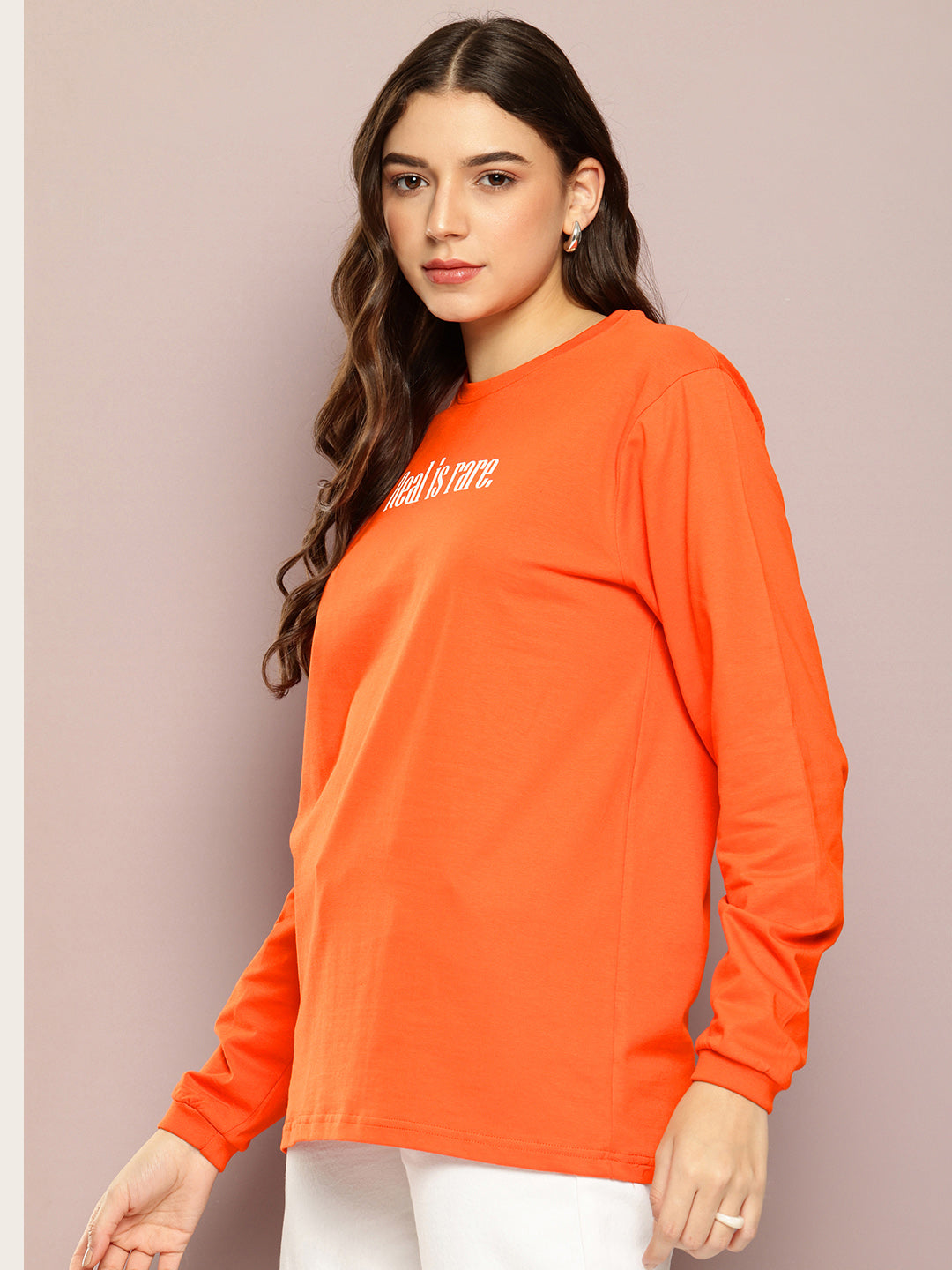 Womens Full Sleeve Round Neck Printed Oversized Fit Tshirts
