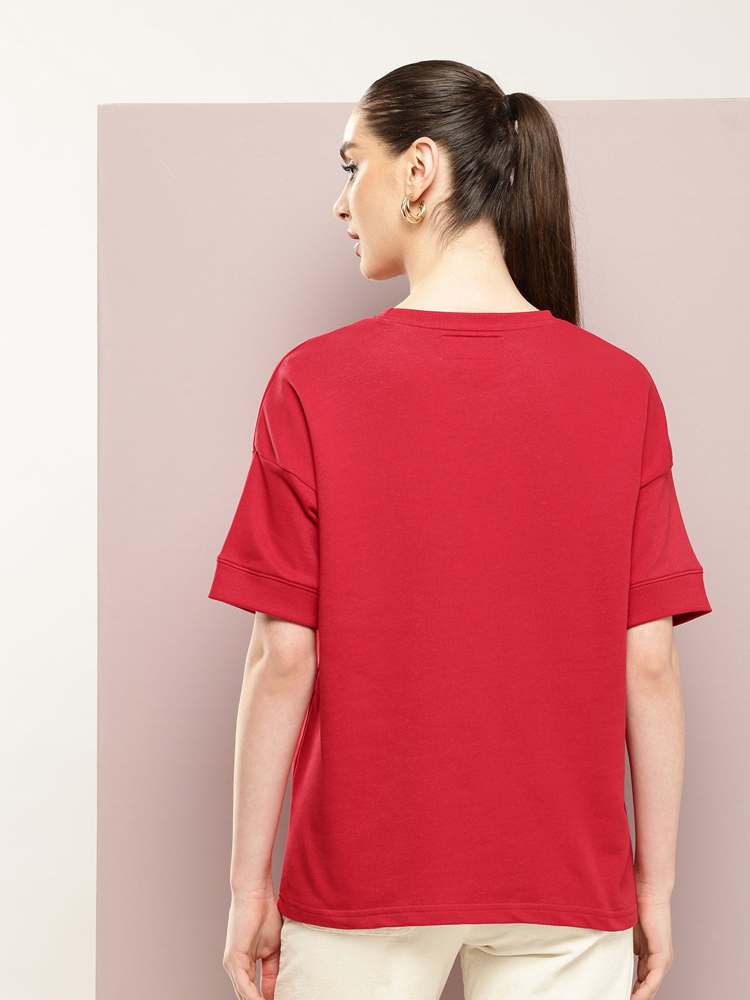 Womens Half Sleeve Round Neck Solid Oversized Fit Tshirts