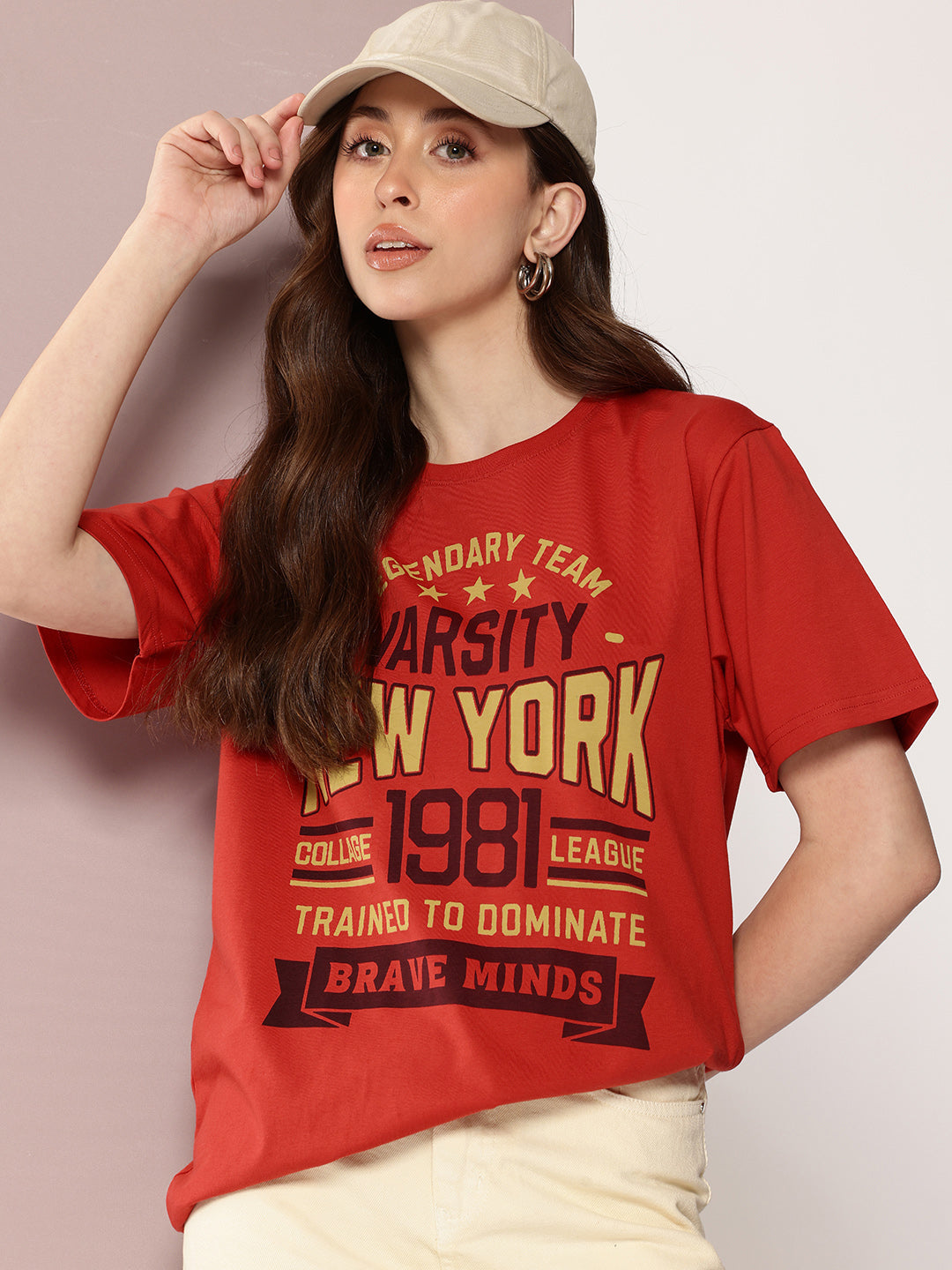Womens Half Sleeve Round Neck Printed Oversized Fit Tshirts