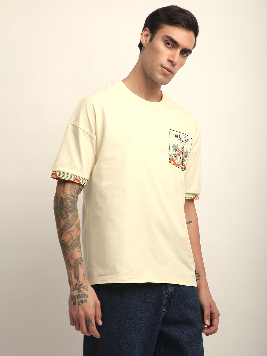 Mens Half Sleeve Drop Shoulder Printed Oversized Fit T-Shirts
