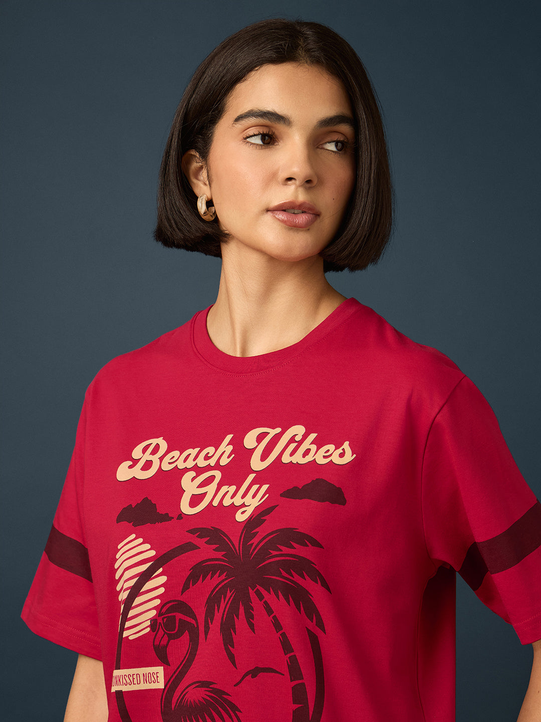 Womens Short Sleeve Printed Oversized Fit Tshirt 