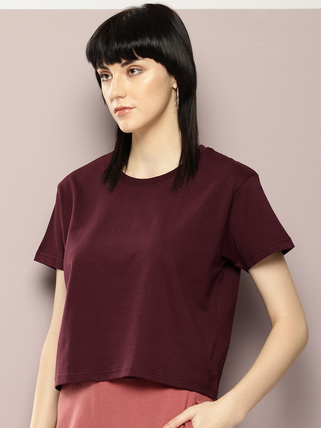 Womens Half Sleeve Round Neck Solid Boxy Fit Tshirts