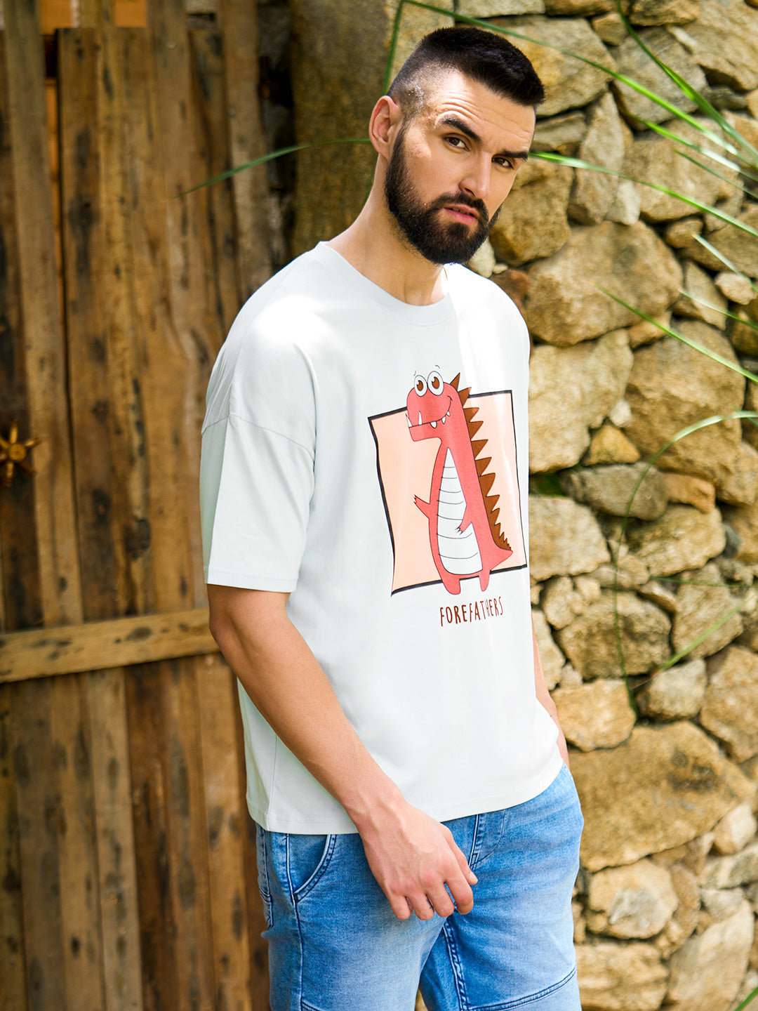 Mens Half Sleeve Drop Shoulder Printed Oversized Fit T-Shirts