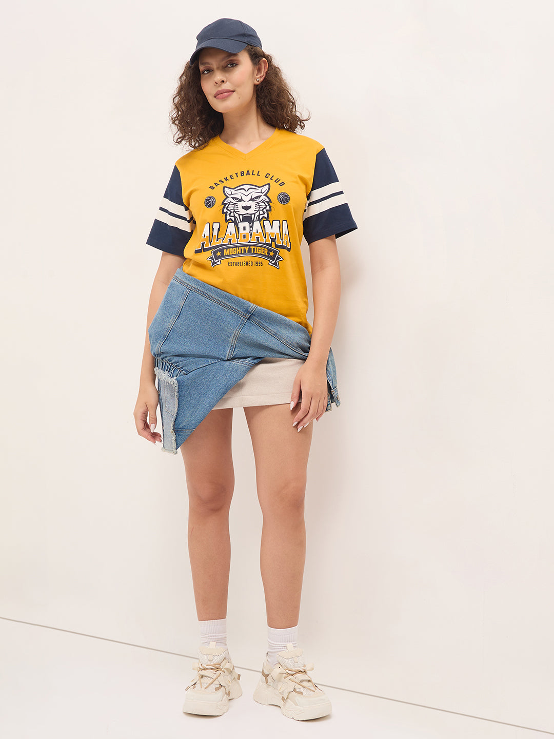 Womens Half Sleeve V-Neck Printed Oversized Fit Tshirts