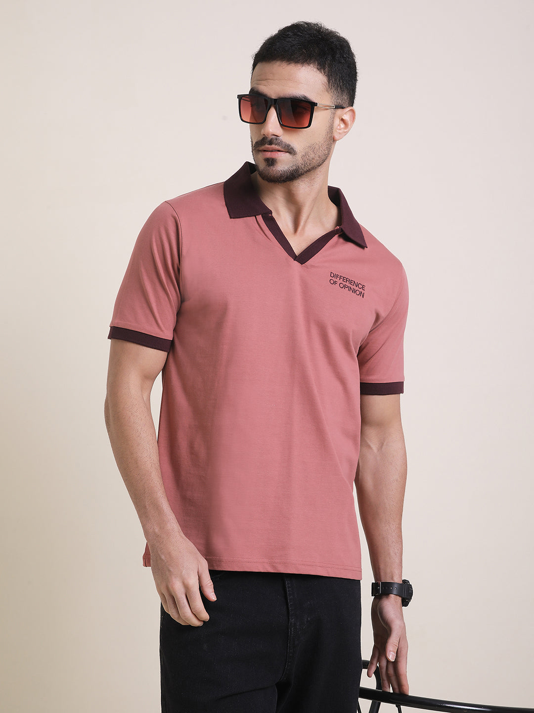 Mens Half Sleeve Polo Neck Back Embroidered Relaxed Fit Tshirts