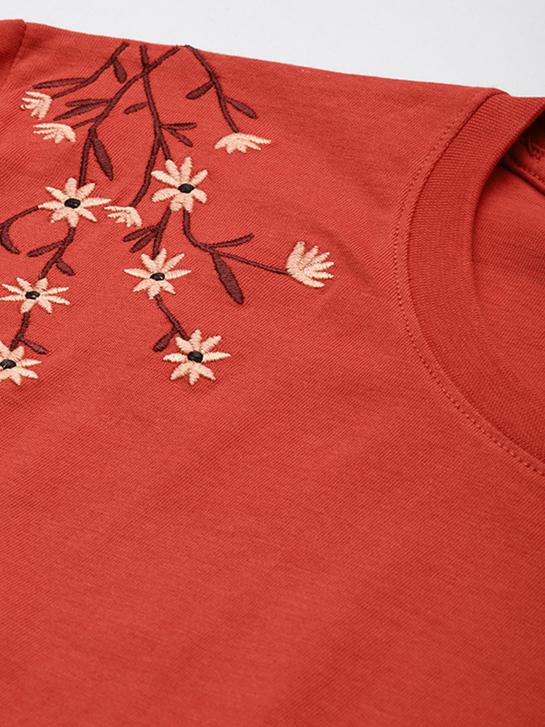 Womens Half Sleeve Round Neck Embroidery Boxy Fit Tshirts
