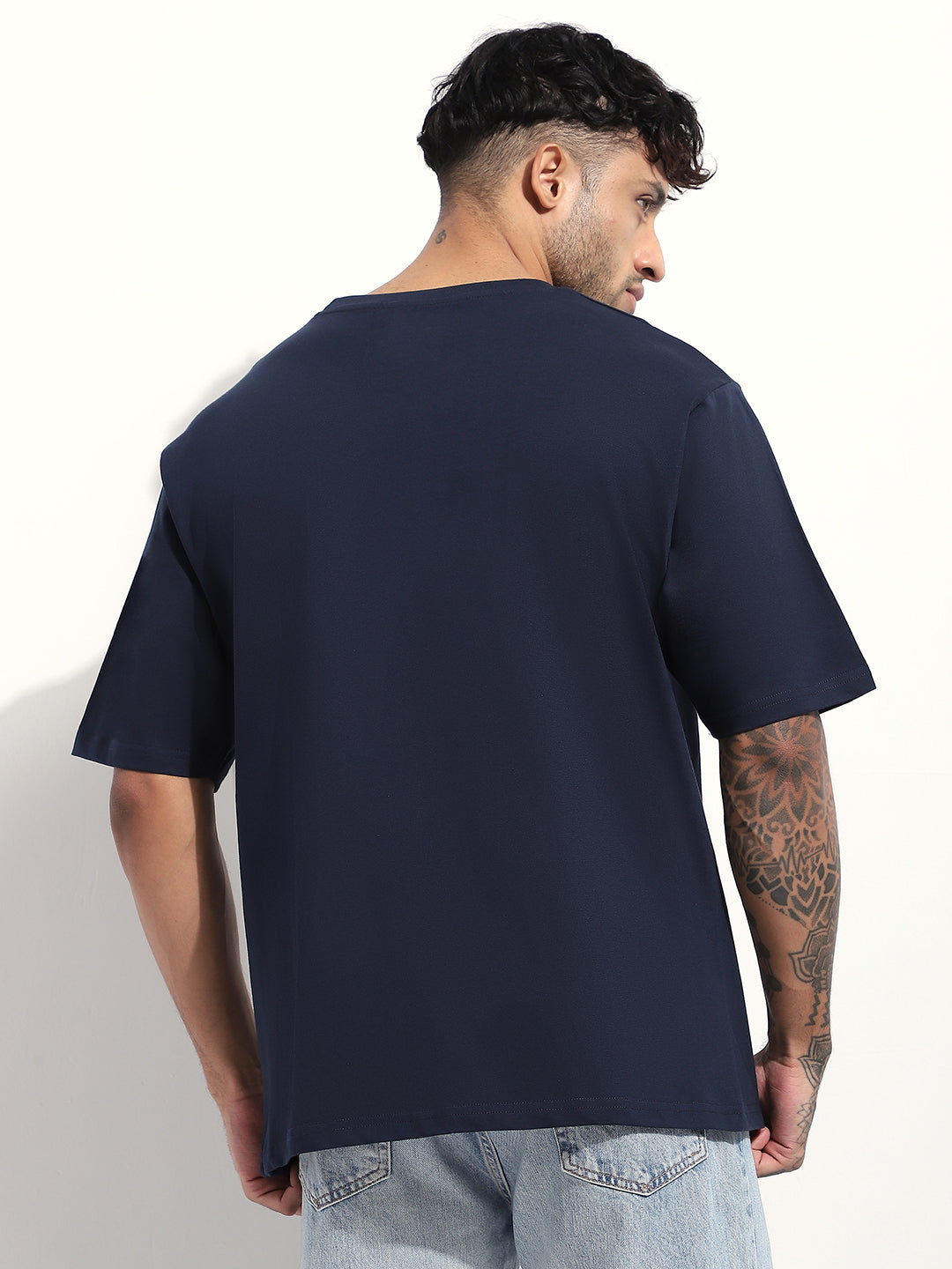 Mens Half Sleeve Round Neck Embroidered Oversized Fit Tshirts
