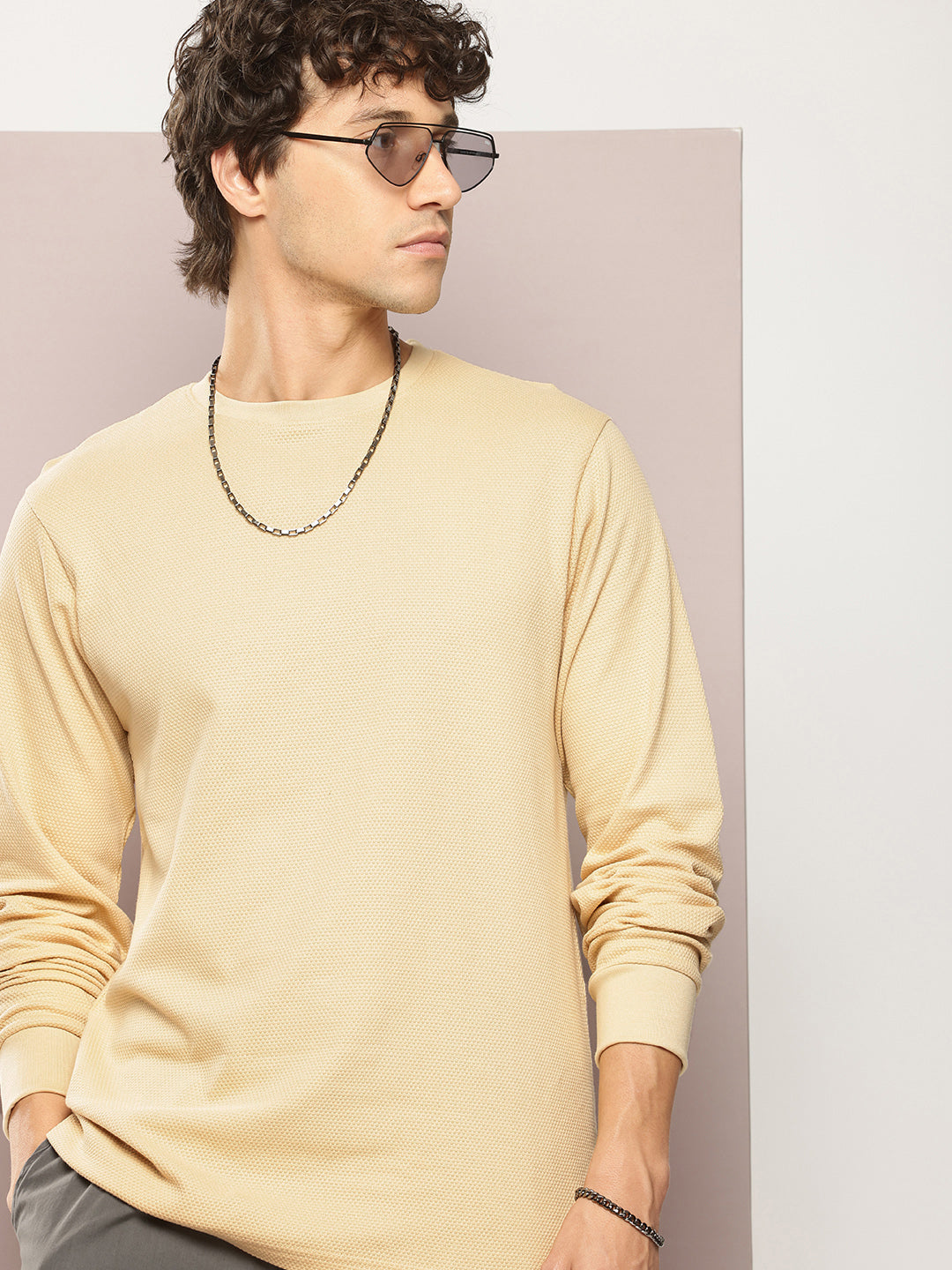 Mens Full Sleeve Round Neck Solid Regular Fit Tshirts