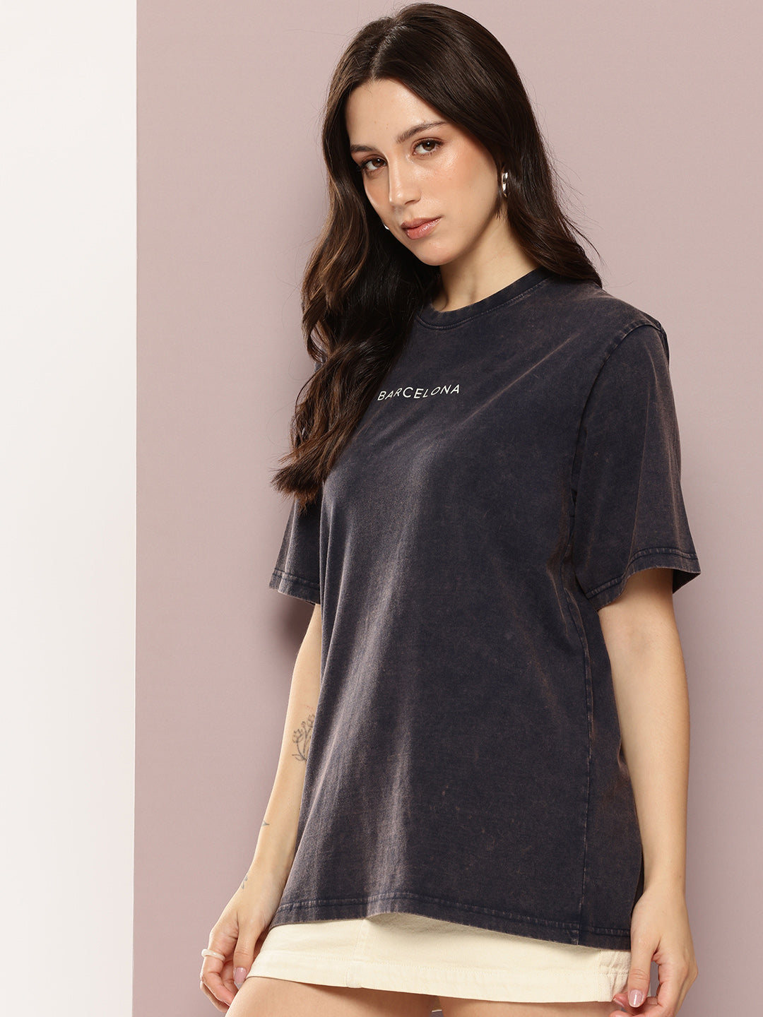 Womens Half Sleeve Round Neck Printed Oversized Fit Tshirts